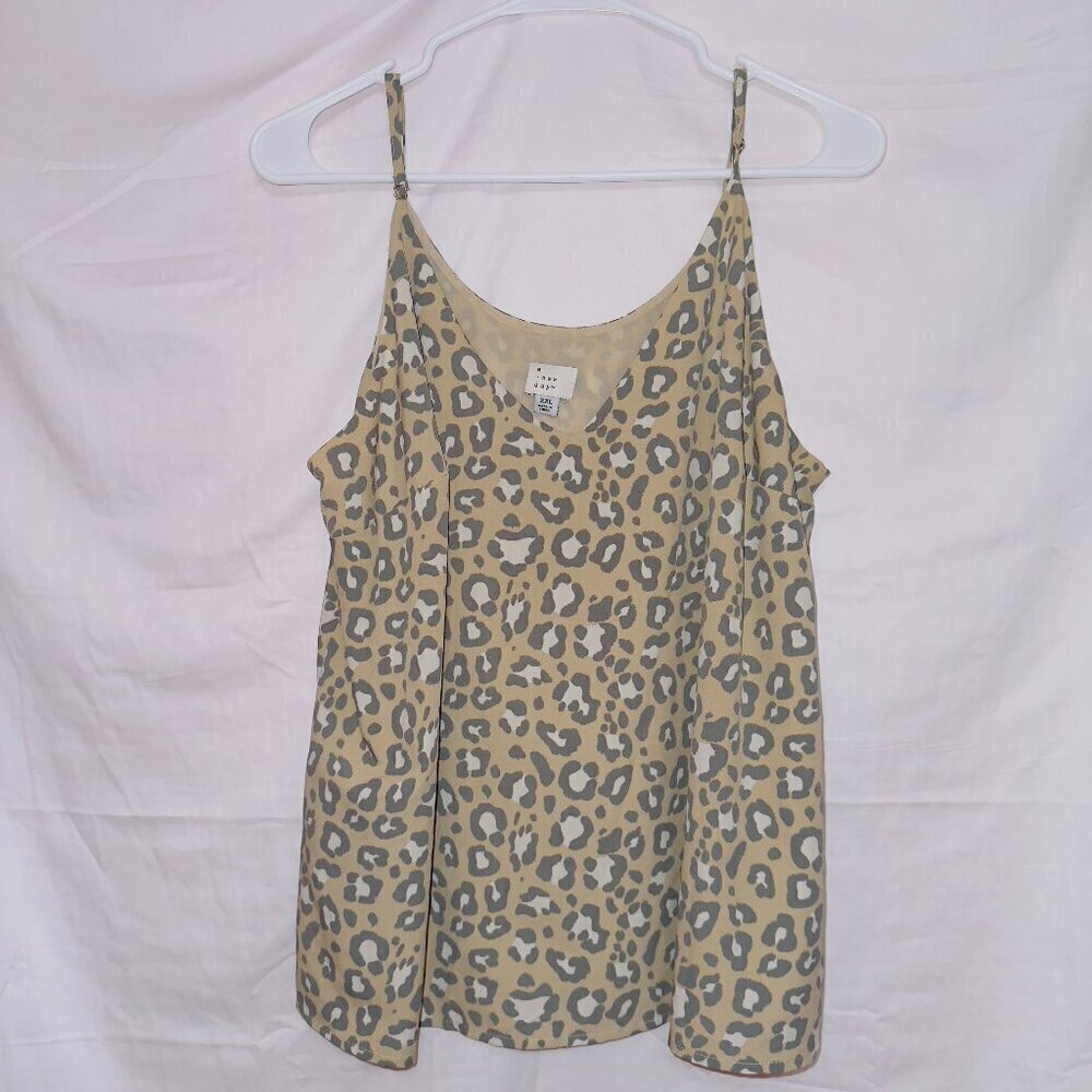A New Day Beige Leopard Print Sleeveless V Neck Chiffon Camisole Tank Top XXL
